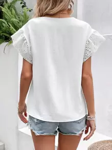 Breezaya Áo sơ mi nữ Xù Tranh thêu màu trơn Boho - trắng - Xem 2