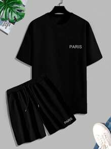 Manfinity Homme Men Plus Letter Graphic Tee & Shorts