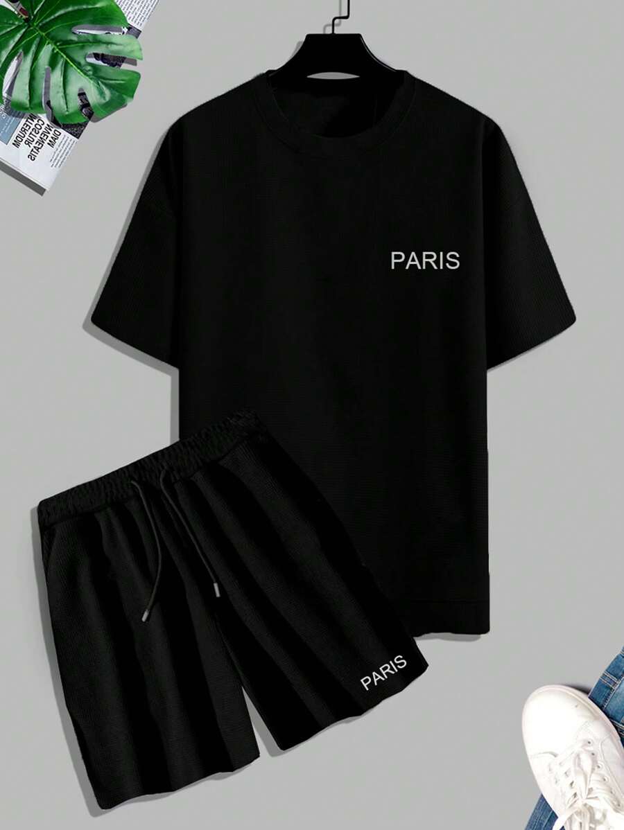 Manfinity Homme Men Plus Letter Graphic Tee & Shorts