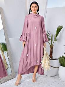 Modelyn Fringe Detail High Low Hem Dress - Pink - View 1