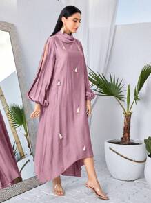 Modelyn Fringe Detail High Low Hem Dress - Pink - View 4