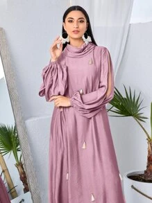 Modelyn Fringe Detail High Low Hem Dress - Pink - View 5