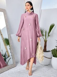 Modelyn Fringe Detail High Low Hem Dress - Pink - View 6