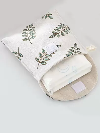 1 pieza Bolsa de almacenamiento de toallas sanitarias de tela no tejida, bolsa de almacenamiento de tampones con diseño de hojas moderno para almacenamiento de viaje de artículos sanitarios, bolsa de maquillaje, neceser, organizador de vacaciones, organizador de maquillaje de gran capacidad, estuche de maquillaje, para lápiz labial, brochas, cuidado de la piel, teléfono móvil, monedas, artículos pequeños, para uso en el hogar, regalo, vacaciones y festivales de Halloween Navidad, multifuncional, con vibras bohemias