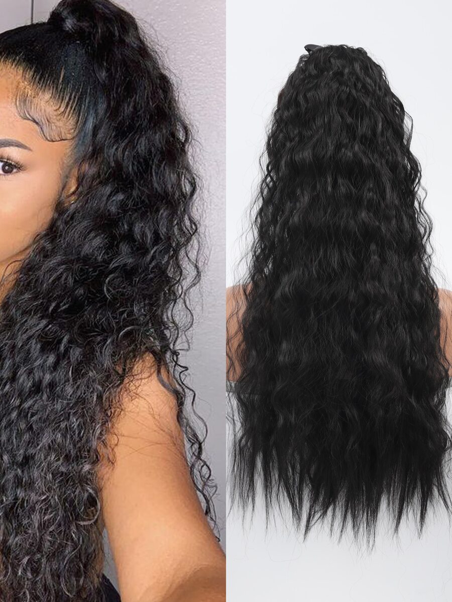 Phần mở rộng tóc tổng hợp đuôi ngựa xoăn cực dài - màu đen - Xem 1