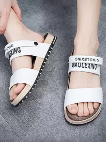 男士字母圖案露跟白色戶外休閒涼鞋 - 白色 - 查看 1