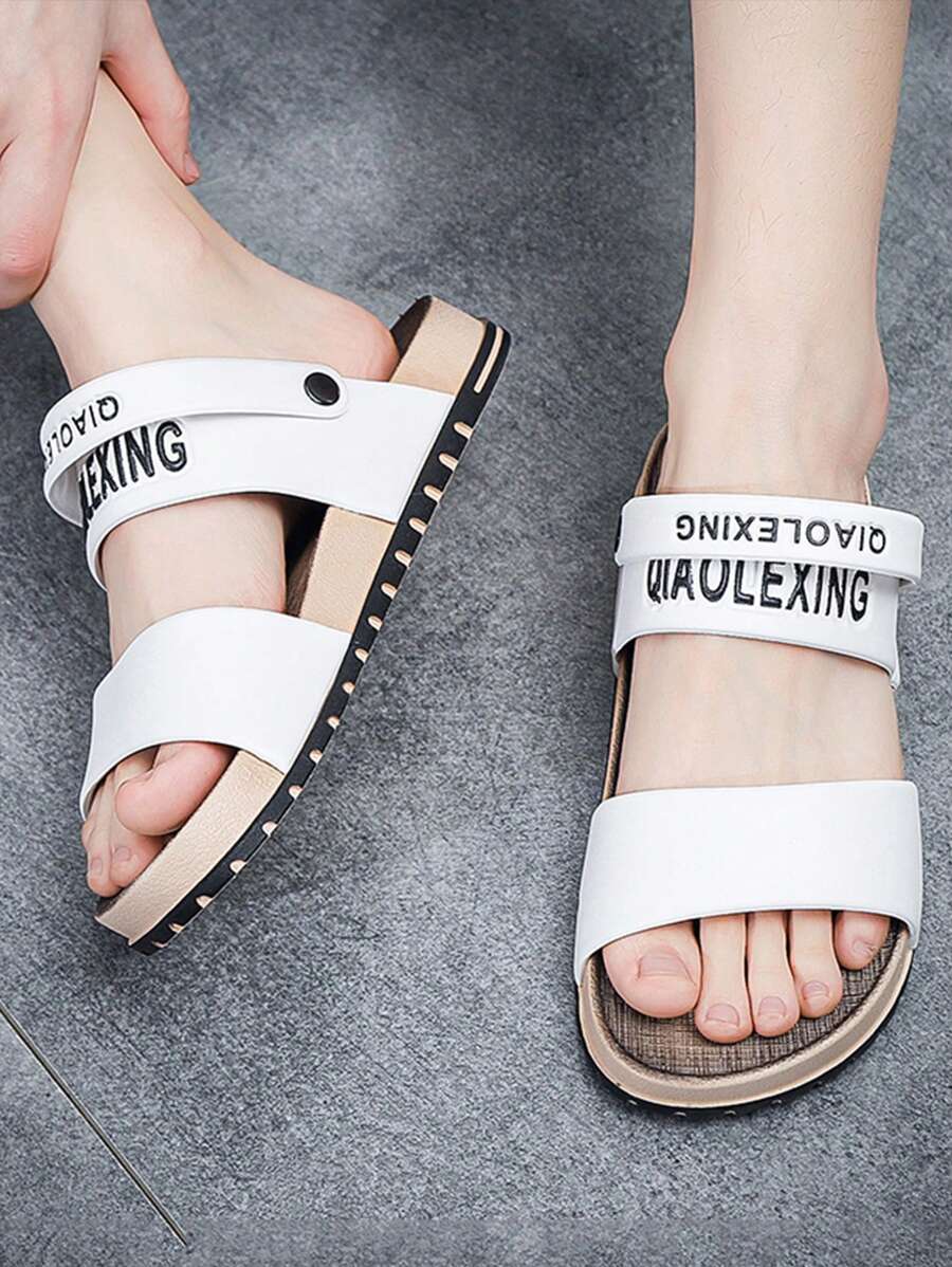 男士字母圖案露跟白色戶外休閒涼鞋 - 白色 - 查看 1