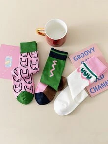 3雙女式兔子圖案時尚過膝襪適合日常生活