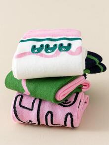 3雙女式兔子圖案時尚過膝襪適合日常生活