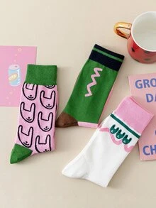 3雙女式兔子圖案時尚過膝襪適合日常生活