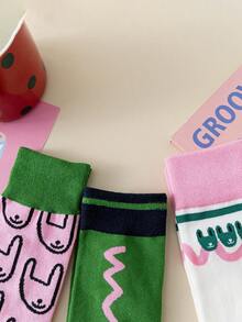 3雙女式兔子圖案時尚過膝襪適合日常生活