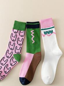 3雙女式兔子圖案時尚過膝襪適合日常生活