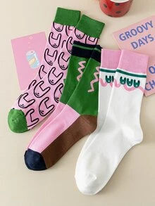 3雙女式兔子圖案時尚過膝襪適合日常生活