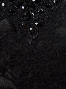 Vestido de vestir de hombros descubiertos bajo sirena con encaje - Negro - Ver 7