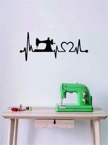 Sewing Machine Print Wall Sticker, Black Self Adhesive Wall Art Decoration Decal, For Home Decor - Black - View 5
