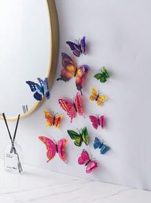12pcs 3D Butterfly Sticker, Plastic Wall Art Decoration Magnet Butterfly For Home Decor - Multicolor - View 1