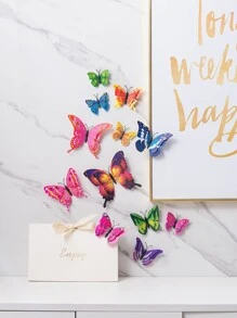 12pcs 3D Butterfly Sticker, Plastic Wall Art Decoration Magnet Butterfly For Home Decor - Multicolor - View 5