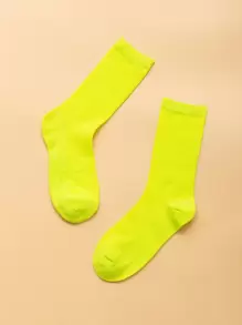 素色中筒襪 - 青檸色 - 查看 1