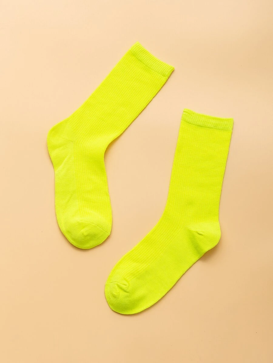 素色中筒襪 - 青檸色 - 查看 1