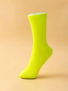 素色中筒襪 - 青檸色 - 查看 2