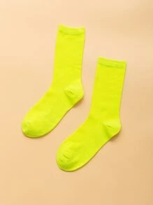 素色中筒襪 - 青檸色 - 查看 3