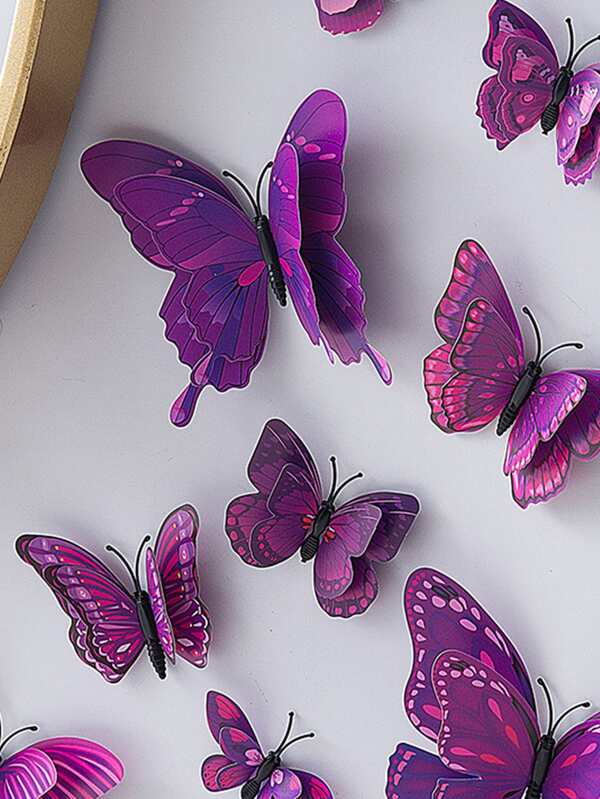 12pcs 3D Butterfly Sticker, Plastic Wall Art Decoration