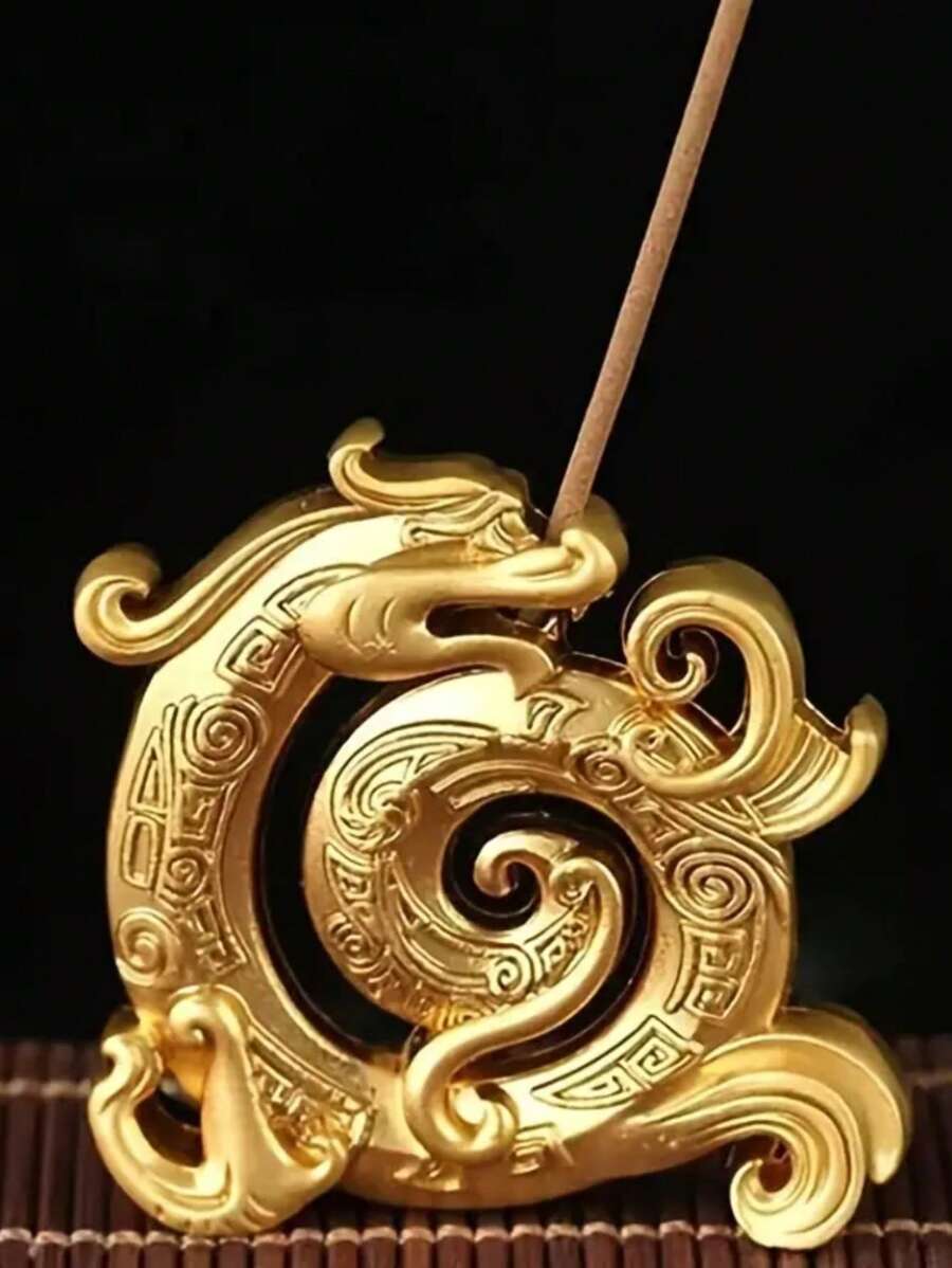 家用迷你合金香爐,立式檀香爐架,帶金屬線形香座,復古禪宗風格,無香 - 金色 - 查看 1