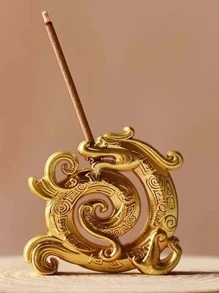 家用迷你合金香爐,立式檀香爐架,帶金屬線形香座,復古禪宗風格,無香 - 金色 - 查看 3