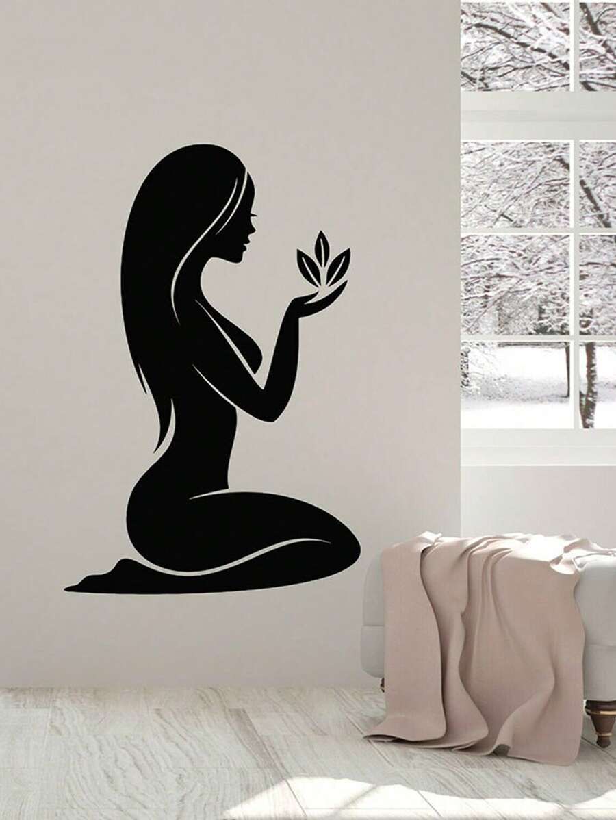 Decal dán tường spa cho phòng ngủ, hoa thiên nhiên, massage, thẩm mỹ viện, trang trí nội thất, cửa sổ, miếng dán vinyl 1 chiếc, nhãn dán, decal dán tường, decal vinyl trang trí nhà cửa, vật dụng trang trí mùa xuân làm mới ngôi nhà của bạn, miếng dán trang trí Rama - màu đen - Xem 1