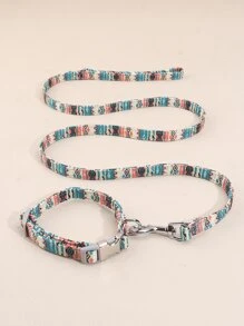 套波西米亞風格寵物項圈和皮帶套裝，帶有彩色印花圖案 - 彩色 - 查看 1