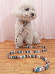 套波西米亞風格寵物項圈和皮帶套裝，帶有彩色印花圖案 - 彩色 - 查看 2