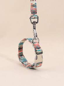 套波西米亞風格寵物項圈和皮帶套裝，帶有彩色印花圖案 - 彩色 - 查看 5