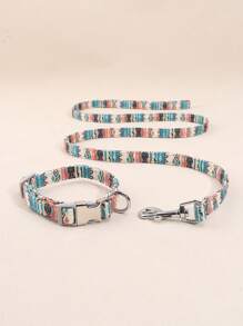 套波西米亞風格寵物項圈和皮帶套裝，帶有彩色印花圖案 - 彩色 - 查看 6