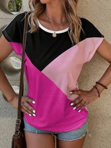 SHEIN LUNE 撞色蝙蝠袖T恤 - 彩色 - 查看 3