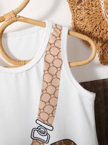 SHEIN Petite fille Robe sans manches à imprimé ours à volants