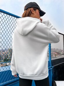 SHEIN Unity Capucha con estampado de letra de hombros caídos con cordón - Blanco - Ver 2