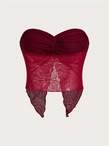 SHEIN ICON Spring Twist Front Split Hem Tube Red Top - Màu Đỏ Sâu - Xem 2