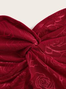 SHEIN ICON Spring Twist Front Split Hem Tube Red Top - Màu Đỏ Sâu - Xem 4