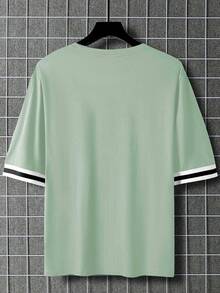 Manfinity Homme Men Letter Graphic Contrast Trim Tee - Mint Green - View 2