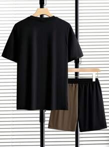 Manfinity Homme Men Two Tone Letter Graphic Tee & Drawstring Waist Shorts - Multicolor - View 2