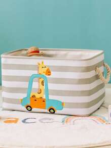 1pc Cartoon Giraffe Pattern Laundry Basket, Multifunction Storage Basket For Household - Grey - View 1