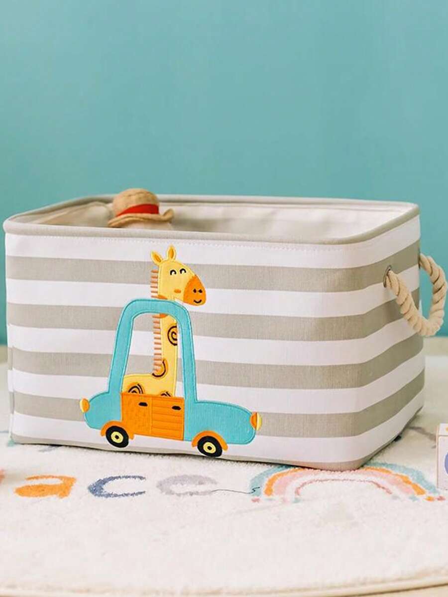 1pc Cartoon Giraffe Pattern Laundry Basket, Multifunction Storage Basket For Household - Grey - View 1