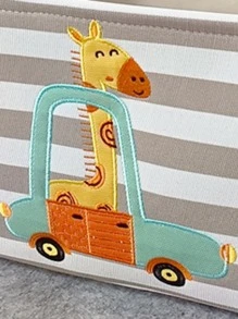 1pc Cartoon Giraffe Pattern Laundry Basket, Multifunction Storage Basket For Household - Grey - View 4