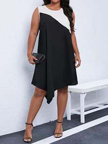 SHEIN LUNE Vestido de dos tonos bajo asimétrico - Blanco y Negro - Ver 1