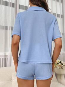 Bộ đồ giản dị Nữ Nút phía trước màu trơn Giải trí - Màu xanh nhạt - Xem 2