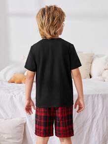 SHEIN Đồ ngủ bé trai Lá thư Sọc ca rô Giải trí - Nhiều màu - Xem 2