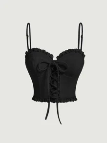SHEIN MOD Damskie koszulki bez rękawów i na ramiączkach Falbanka Zamek błyskawiczny Sznurowane Prosty Casual