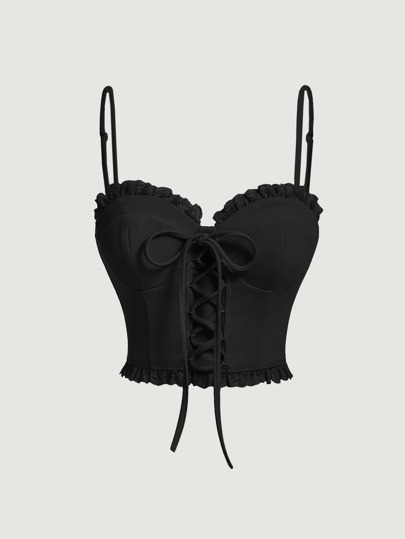 SHEIN MOD Top de tirantes ribete fruncido con cordón delantero