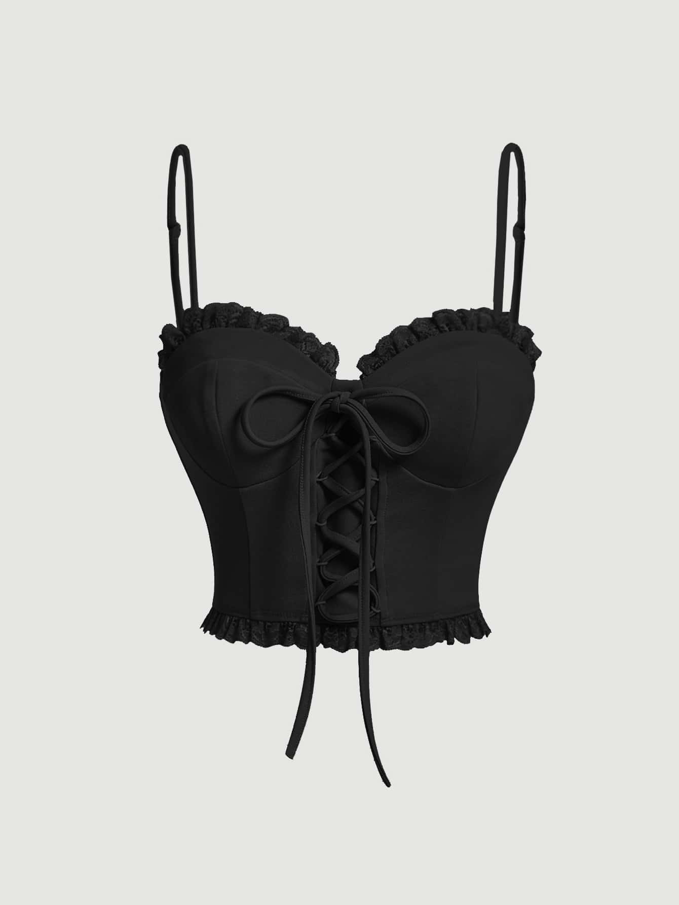SHEIN MOD Damskie koszulki bez rękawów i na ramiączkach Falbanka Zamek błyskawiczny Sznurowane Prosty Casual