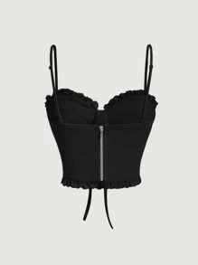 SHEIN MOD Damskie koszulki bez rękawów i na ramiączkach Falbanka Zamek błyskawiczny Sznurowane Prosty Casual